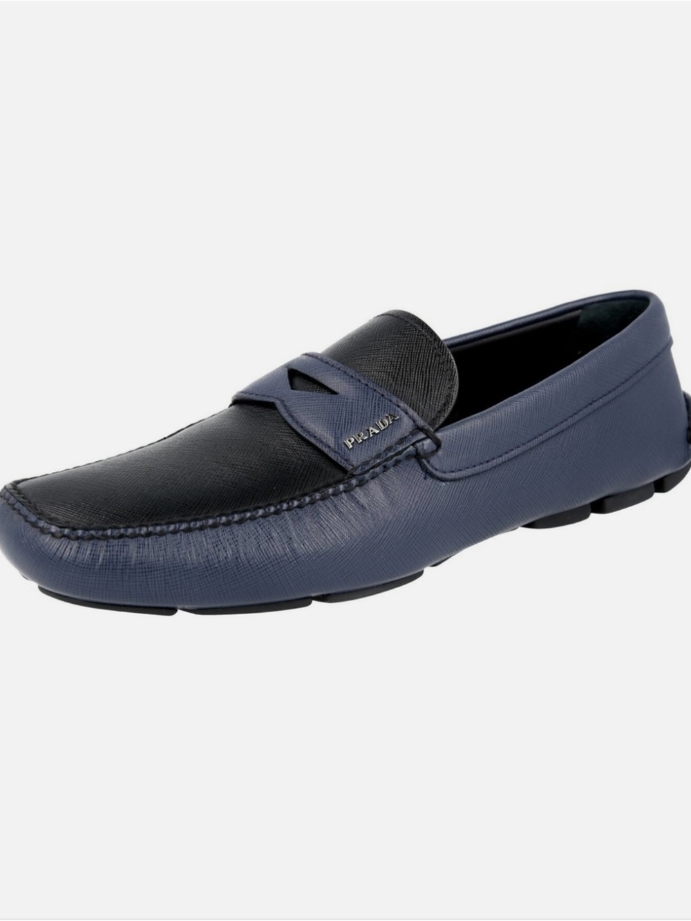 Prada Men’s Navy and Black Leather Driving Loafers 2DD001, US 11